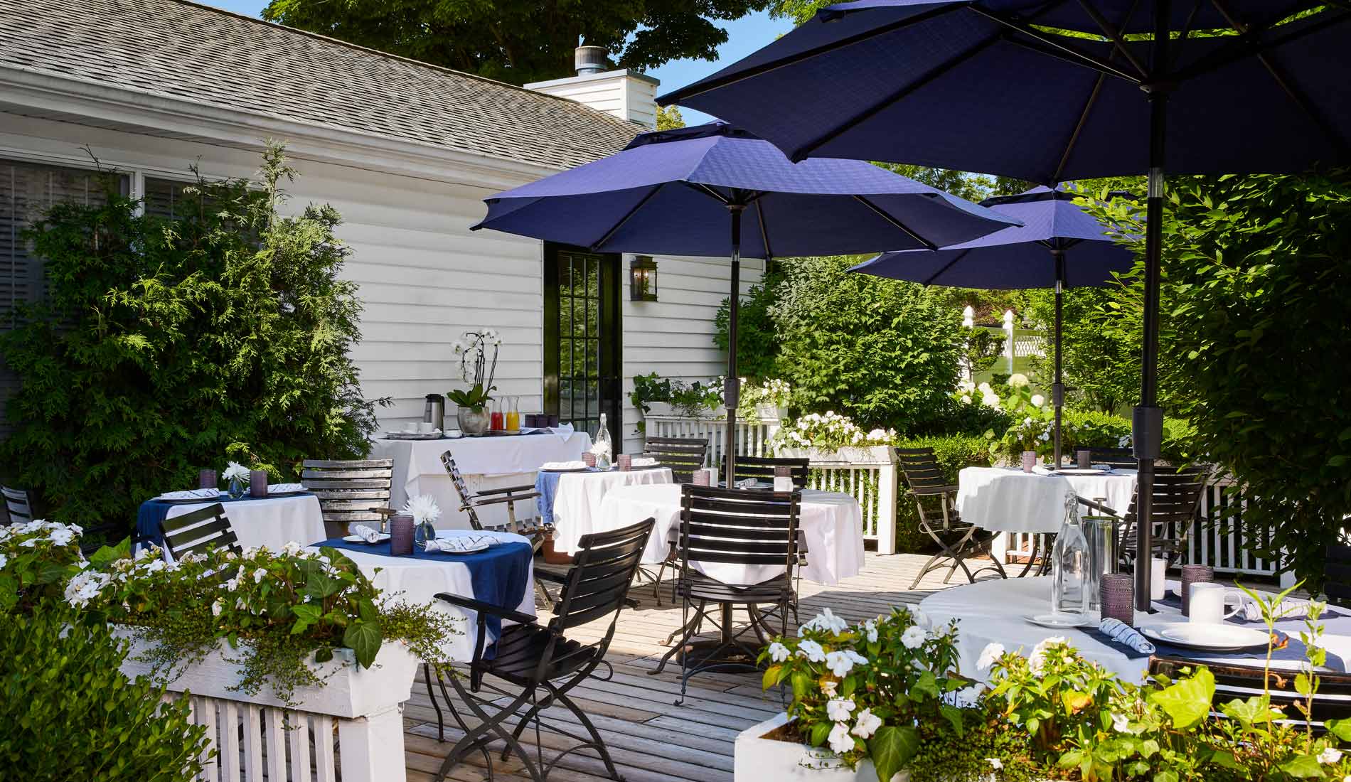 Wickwood Inn Outdoor Terrace - Summer Morning - 510 Butler Street Saugatuck, MI