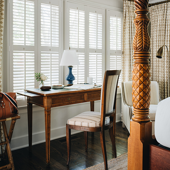 Morning sun through the shutters in room 13